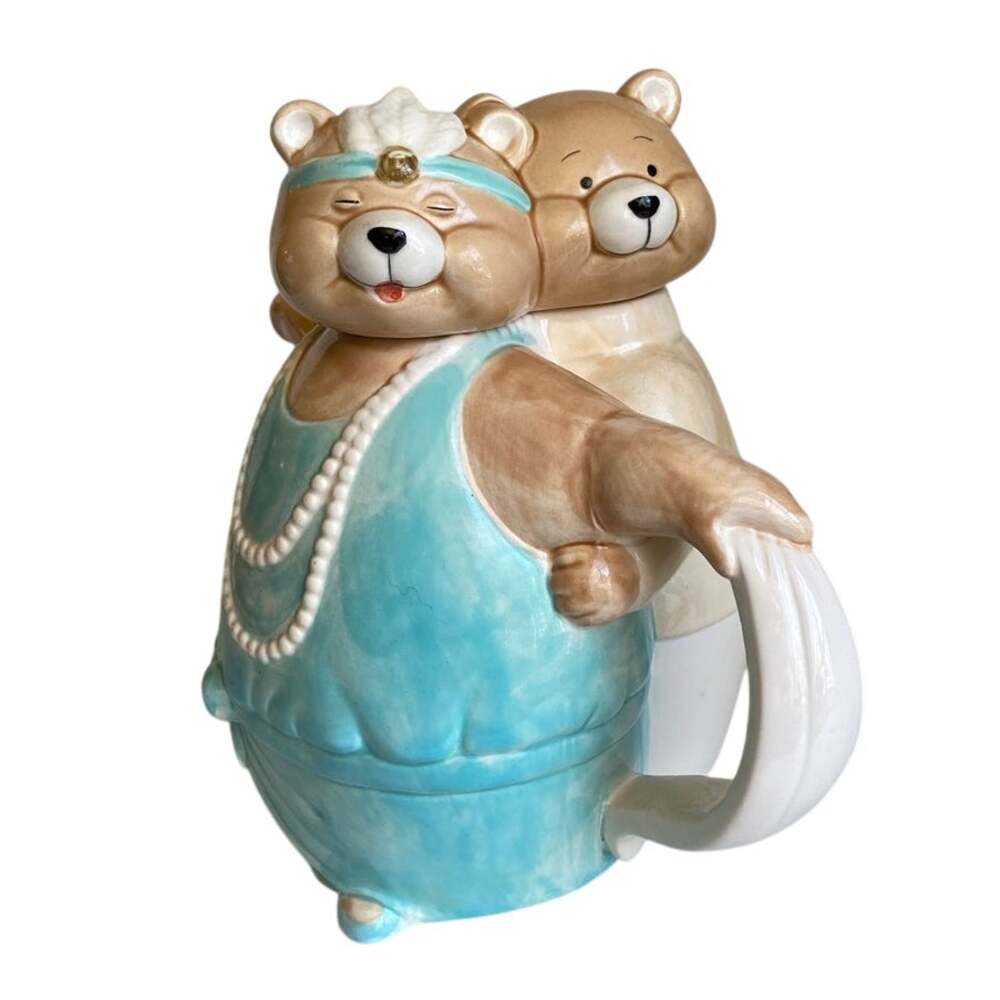 Vintage 1989 Applause Dancing Bears Roaring 20's , Flapper 8” Tall Teapot Dance